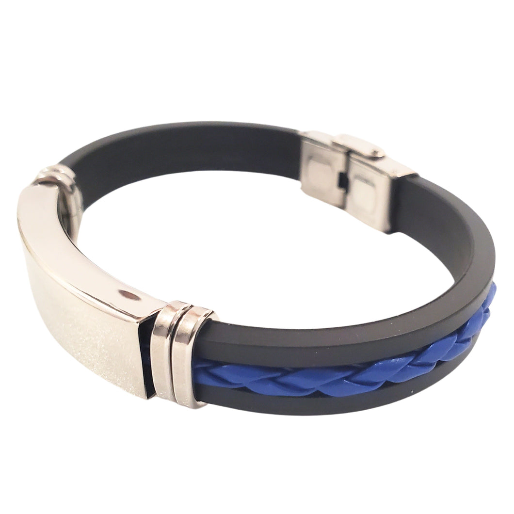 Bratara Barbateasca din Piele si Otel Inoxidabil pentru Domni Barbati 1 Sir Blue-Black Accesorii