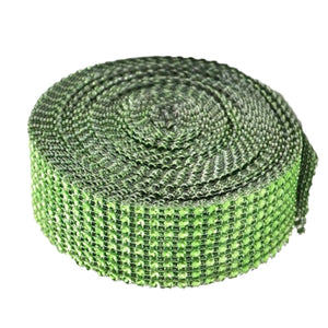 Banda Panglica cu Strasuri Decorativa de Lipit Aplicat din Acril 6 Siruri Rhinestones Verde Fistic 1 m Panglica 100 cm