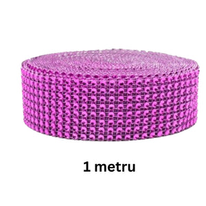 Banda Panglica cu Strasuri Decorativa de Lipit Aplicat din Acril 6 Siruri Rhinestones Mov Ticlam Intens 1 m