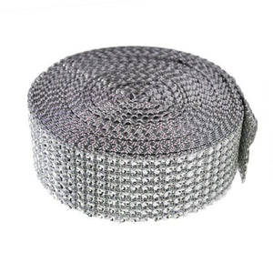 Banda Panglica cu Strasuri Decorativa de Lipit Aplicat din Acril 6 Siruri Rhinestones Argintiu Silver Gri 1 m 100 cm