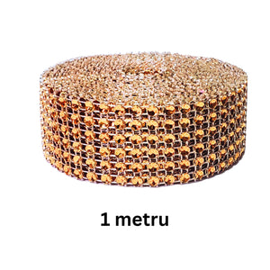 Banda Panglica cu Strasuri Decorativa de Lipit Aplicat din Acril 6 Siruri Rhinestones Portocaliu Orange 1 m