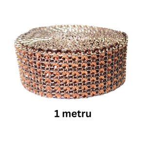 Banda Panglica cu Strasuri Decorativa de Lipit Aplicat din Acril 6 Siruri Rhinestones Maro 1 m