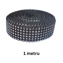 Încărcați imaginea în Galerie, Banda Panglica cu Strasuri Decorativa de Lipit Aplicat din Acril 6 Siruri Rhinestones Negru-Argintiu 1 m