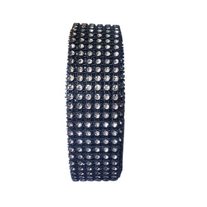 Banda Panglica cu Strasuri Decorativa de Lipit Aplicat din Acril 6 Siruri Rhinestones Negru-Argintiu 1 m Rola