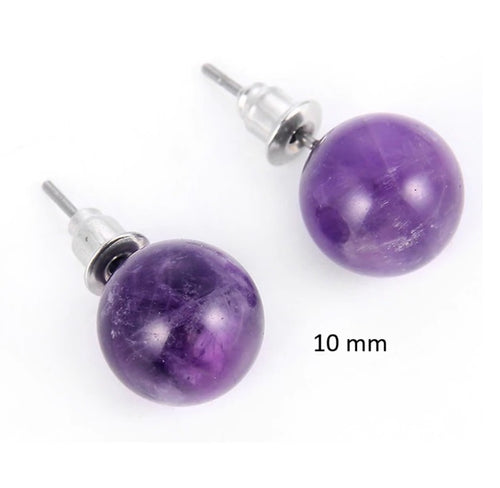 Cercei Butoni Rotunzi din Piatra Semi-Pretioasa Ametist Purple 10 mm