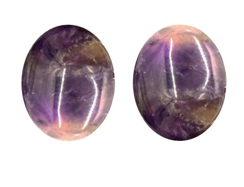 Bijuterii Set de Cercei Butoni Huggy Cabochon Oval din Piatra Semi-Pretioasa Ametist Mov Purple 12x15 mm