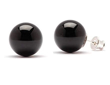 Încărcați imaginea în Galerie, Cercei Butoni Huggy Rotund Bila Sfera Piatra SemiPretioasa Onix Negru 10 mm