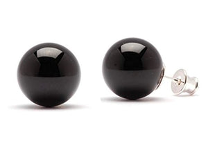 Cercei Butoni Huggy Rotund Bila Sfera Piatra SemiPretioasa Onix Negru 10 mm