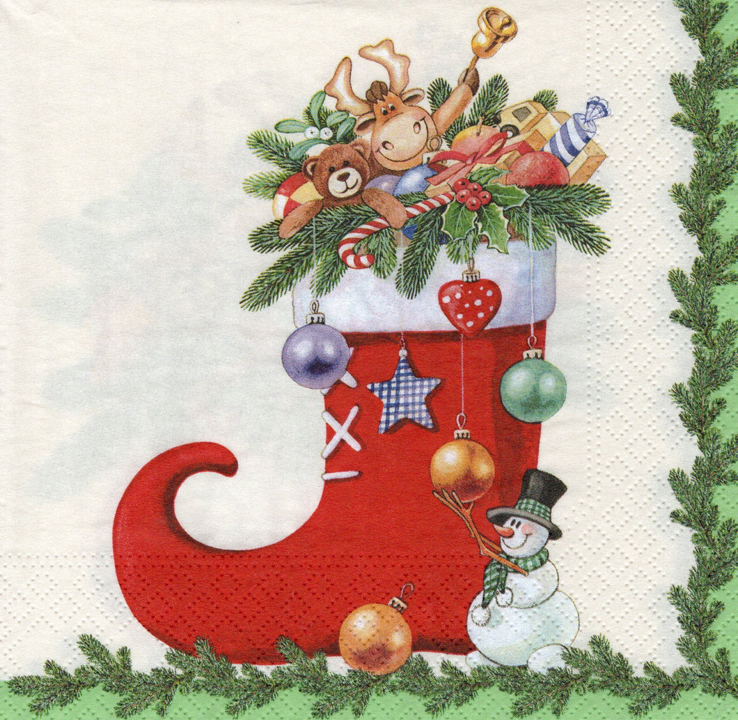 Servetel de Colectie Craciun pentru Tehnica Decoupage Colectionari Soseta Rosie de Cadouri 33x33 cm