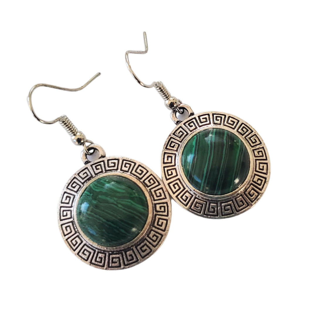 Bijuterii Set de Cercei Atarnatori Cabochon Rotund din Piatra Semipretioasa Malachit Verde-Negru Reach pietre semipretioase