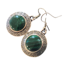 Încărcați imaginea în Galerie, Bijuterii Set de Cercei Atarnatori Cabochon Rotund din Piatra Semipretioasa Malachit Verde-Negru Reach cadou doamne femei lady ziua mamei