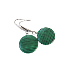 Încărcați imaginea în Galerie, Bijuterii Set de Cercei Atarnatori Cabochon Rotund din Piatra Semi-Pretioasa Malachit Verde 20 mm x20