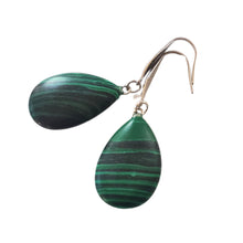 Încărcați imaginea în Galerie, Bijuterii Set de Cercei Atarnatori Cabochon Lacrima Piatra Semipretioasa Malachit Verde-Negru 3D argint tibetan