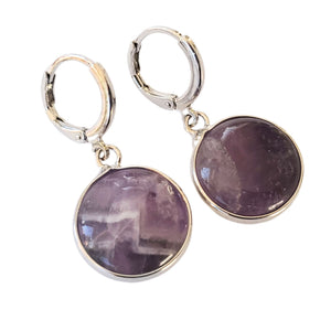 Bijuterii Set de Cercei Atarnatori Cabochon Rotund din Piatra Semipretioasa Mov Purple Rotund Montura pietre semipretioase