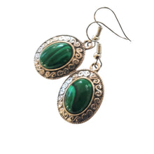 Încărcați imaginea în Galerie, Bijuterii Set de Cercei Atarnatori Cabochon Oval din Piatra Semipretioasa Malachit Verde Infinit pietre semipretioase