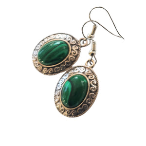 Bijuterii Set de Cercei Atarnatori Cabochon Oval din Piatra Semipretioasa Malachit Verde Infinit pietre semipretioase