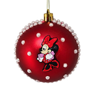 Set Globuri de Craciun Disney pentru Copii Brad Pom Minnie Mouse Red Book  4 buc 8 cm perle albe