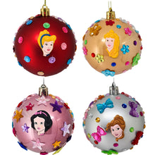 Încărcați imaginea în Galerie, Set Globuri de Craciun Disney pentru Copii Brad Pom Princess Team Belle Alba ca Zapada Cenusareasa Aurora 4 buc 8 cm