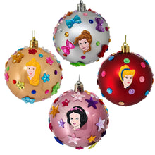 Încărcați imaginea în Galerie, Set Globuri de Craciun Disney pentru Copii Brad Pom Princess Team Belle Alba ca Zapada Cenusareasa Aurora 4 buc 8 cm Fetite