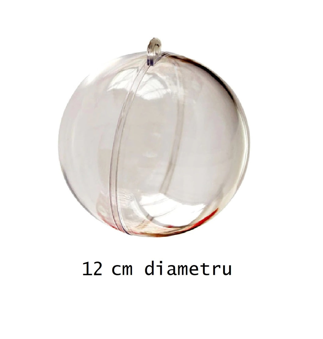 Glob Plastic Doua Jumatati Acril Rotund Transparent Blank Nedecorat de Craciun 12 cm