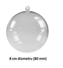 Încărcați imaginea în Galerie, Ornament Glob din Plastic 2 Jumatati pentru Craciun Model Rotund Transparent Nedecorat Blank 8 cm 80 mm