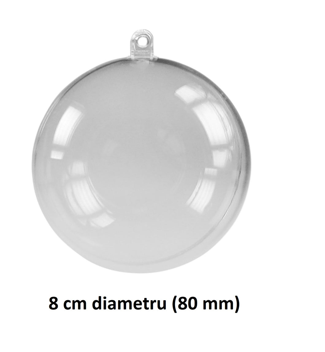 Ornament Glob din Plastic 2 Jumatati pentru Craciun Model Rotund Transparent Nedecorat Blank 8 cm 80 mm