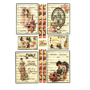 Hartie de Orez A4 pentru Tehnica Decoupage de Servetel Hobby Craft Handmade Doamne Retro Music Vintage A4