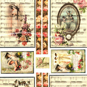 Hartie de Orez A4 pentru Tehnica Decoupage de Servetel Hobby Craft Handmade Doamne Retro Music Vintage A4 partitura