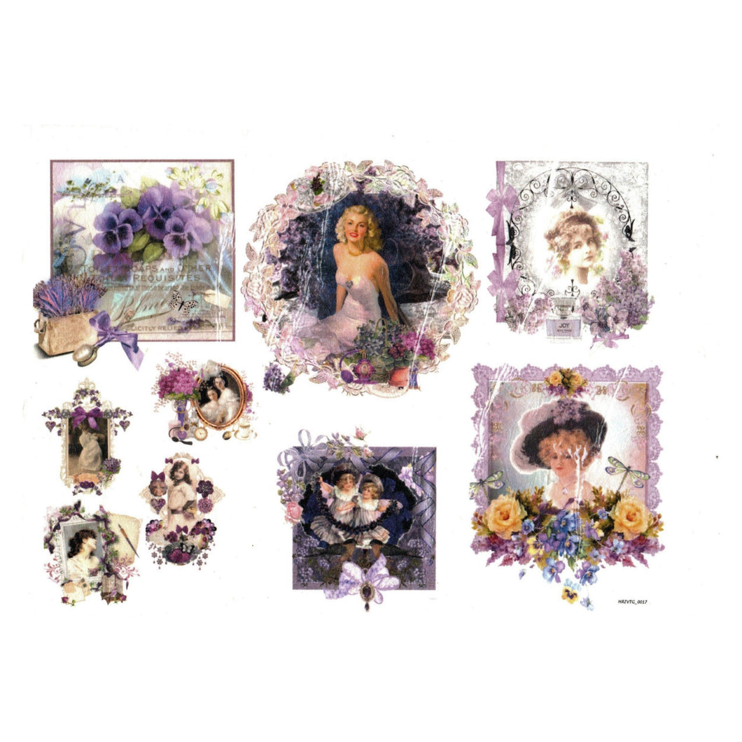 Hartie de Orez A4 pentru Tehnica Decoupage de Servetel Hobby Craft Handmade Colaj Mov Vintage Ladies A4