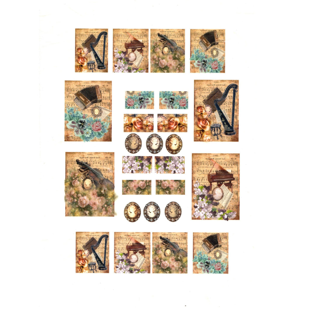 Hartie de Orez A4 pentru Tehnica Decoupage de Servetel Hobby Craft Handmade Muzica Vintage Partitura de Flori A4