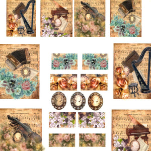 Hartie de Orez A4 pentru Tehnica Decoupage de Servetel Hobby Craft Handmade Muzica Vintage Partitura de Flori A4 stil retro