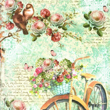 Încărcați imaginea în Galerie, Hartie de Orez A4 pentru Tehnica Decoupage de Servetel Hobby Craft Handmade Flori pe Bicicleta Retro A4