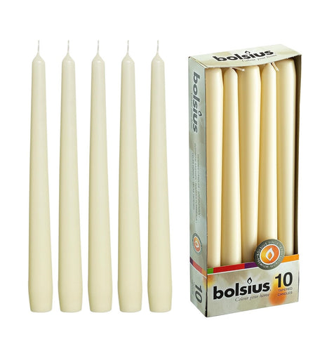 Lumanari Conice Set Alb-Crem Mat 10 Bucati Candles Bolsius