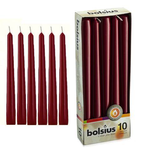 Lumanari Conice Set Visiniu-Rosu Burgund Mat 10 Bucati Candles Bolsius