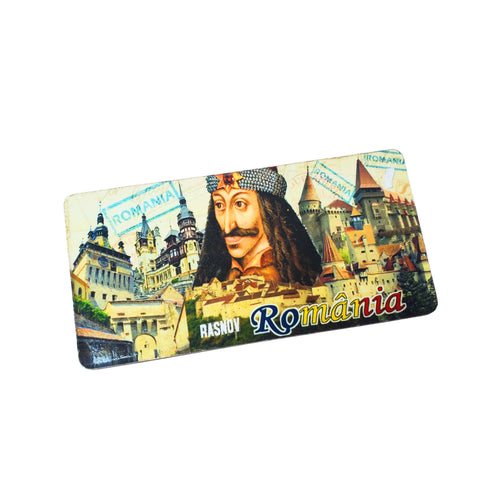 Magnet Decorativ de Frigider cu Romania Suvenir Vlad Tepes Dracula si Castelul Rasnov