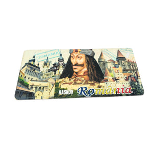 Magnet Decorativ de Frigider cu Romania Suvenir Vlad Tepes Dracula si Castelul Rasnov Traditionale