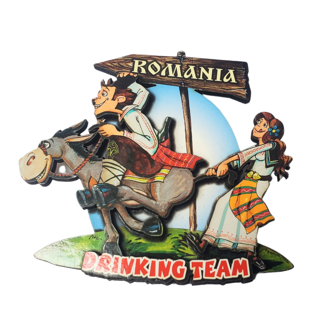 Magnet Decorativ de Frigider Cu Motive Traditionale Pereche Tarani Romania Drinking Team