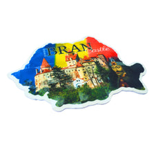 Încărcați imaginea în Galerie, Magnet Decorativ de Frigider Harta Romania Suvenir Castel Bran Tricolor