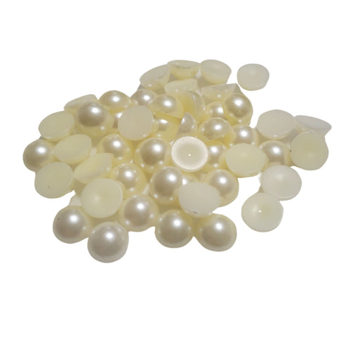 Perle Decorative Jumatati Margele de Lipit Cabochon Alb-Crem Lucios 10 mm Diametru Set de 50 buc