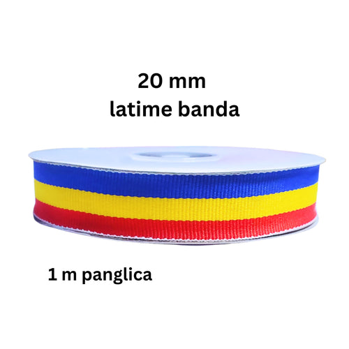 Banda Panglica Decorativa cu Motive Traditionale Tricolor Steag Drapelul Romaniei de Cusut 20 mm 1 m