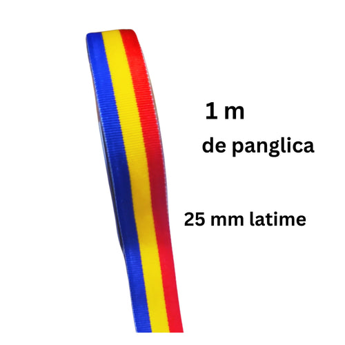 Banda Panglica Decorativa cu Motive Traditionale Tricolor Steag Drapelul Romaniei de Cusut 25 mm 1 m