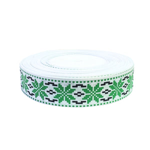 Banda Panglica Decorativa cu Motive Traditionale Etnice Taranesti Fulg Stea Verde-Negru 25 mm Romanesti