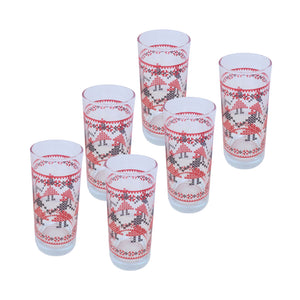 Set 6 Pahare cu Motive Traditionale Taranesti Populare din Sticla Cruce Hora de Fete Rosu-Negru 27 cl