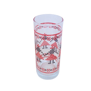 Set 6 Pahare cu Motive Traditionale Taranesti Populare din Sticla Cruce Hora de Fete Rosu-Negru 27 cl