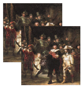 Servetele Vintage Roccoco Pictura Rembrandt Hunting 33x33 cm Set 10 buc