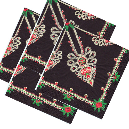 Servetele de Masa Motive Traditionale Broderie Populara Pieptar Camasa Ie Taraneasca Negru 5 buc 33x33 cm