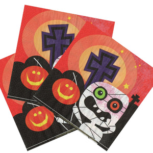Servetele Decorative de Masa de Halloween Pachet 20 Buc Panze si Paianjeni Animalute Distractive Scary 33x33 cm Dovleac Cruce