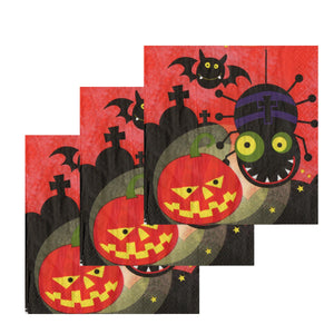 Servetele Decorative de Masa de Halloween Pachet 20 Buc Panze si Paianjeni Animalute Distractive Scary 33x33 cm Fantoma
