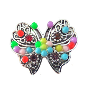 Brosa Martisor Fluture cu Margele Multicolore din Metal Cadou Doamne Primavara