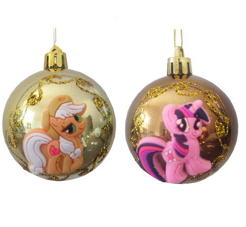 Ornamente de Brad Pom Set 2 Globuri de Craciun Disney My Little Pony Applejack si Pinky Pie 5 cm Micii Ponei